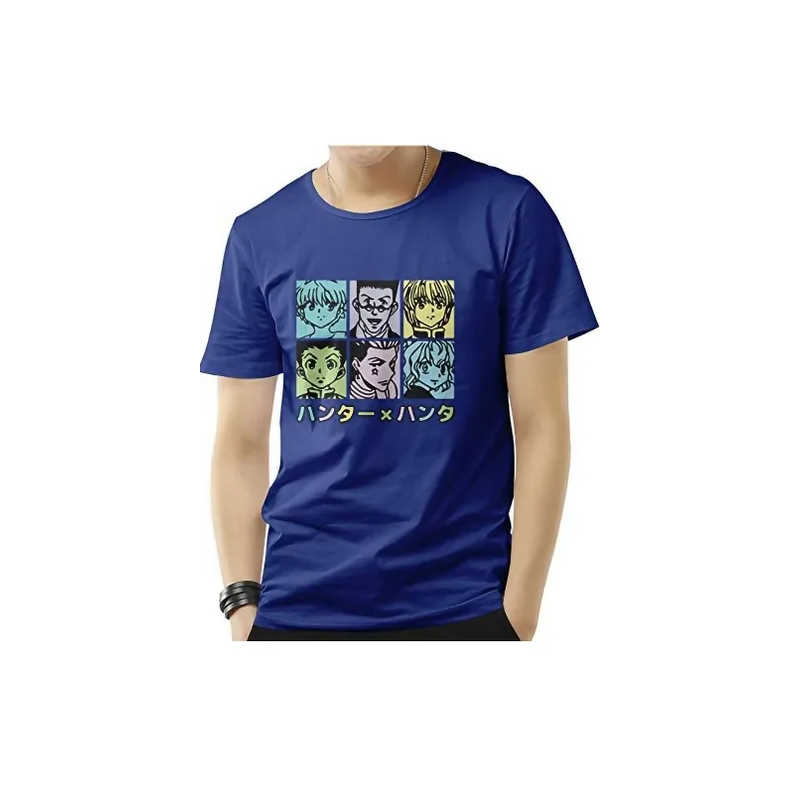 Tops Kawaii Hunter x Hunter Friends Shirt, Youth T-Shirt, Anime hunter x Hunter Gift, Crew Neck Fitted Soft Anime Manga Blue Tee Shirt