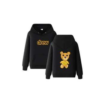 Trendy Dew House Teddy Smiley Print Hoodies (Black)