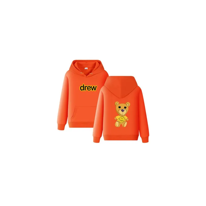 Trendy Drew House Teddy Smiley Print Hoodies Orange