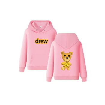 Trendy Dew House Teddy Smiley Print Hoodie Pink