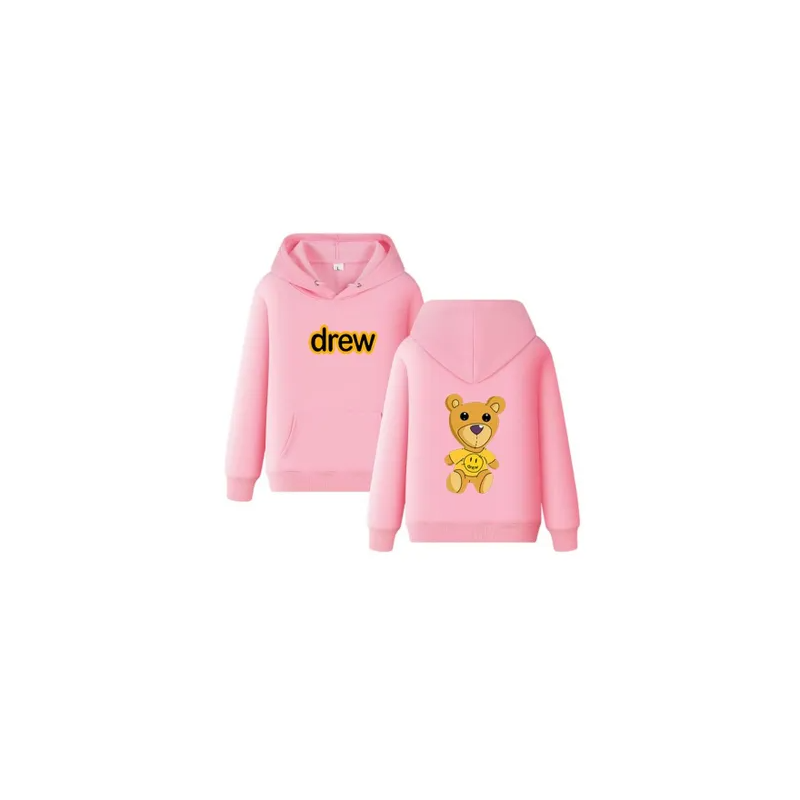 Trendy Dew House Teddy Smiley Print Hoodie Pink