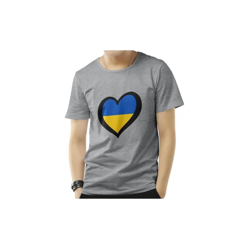 Ukraine Heart Graphic Crew Neck Grey T-shirt
