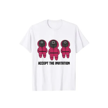 Unisex Adult Korean Tv Series Squid Mask Game White T-Shirts Collection Creepy Doll Artwork Art Printed