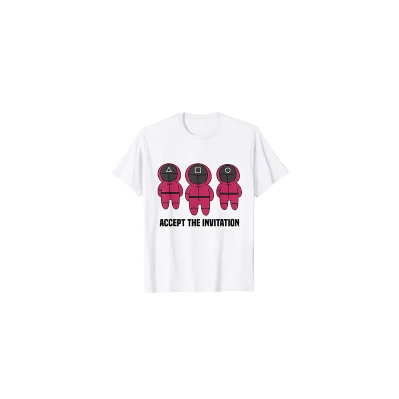 Unisex Adult Korean Tv Series Squid Mask Game White T-Shirts Collection Creepy Doll Artwork Art Printed