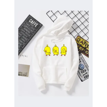 Unisex Autumn Winter Loose Hoodie Sweatshirt Printing Ducks Couple Wear Pullover White