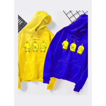 Unisex Autumn Winter Loose Hoodie Sweatshirt Printing Ducks Couple Wear Pullover White