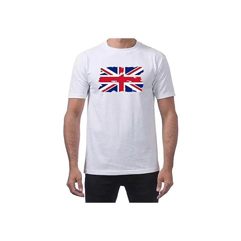 United Kingdom Flag Printed Classic Great Britain Round Neck Short Sleeve White T-shirt