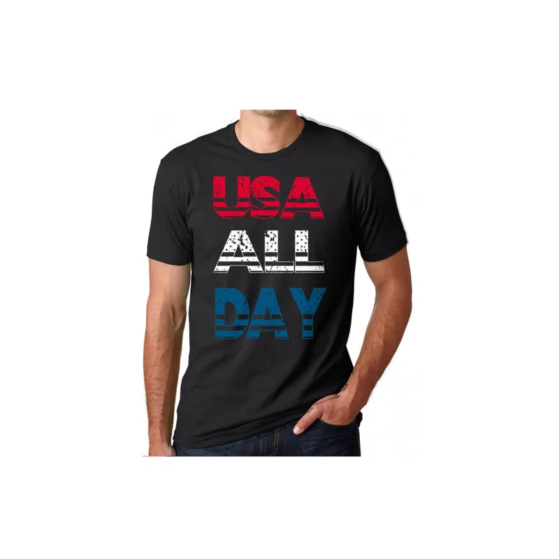 USA All Day Printed July 4 Classic Independence Day Black T-shirt