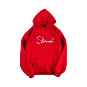 Velvet Summer Sun Printed Hoodie Sweatshirt Red