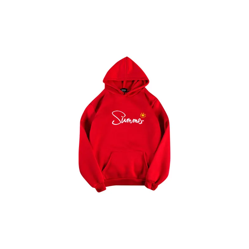 Velvet Summer Sun Printed Hoodie Sweatshirt Red