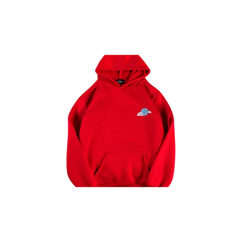 Velvet Cloud Print Hoodie Red