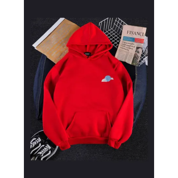 Velvet Cloud Print Hoodie Red