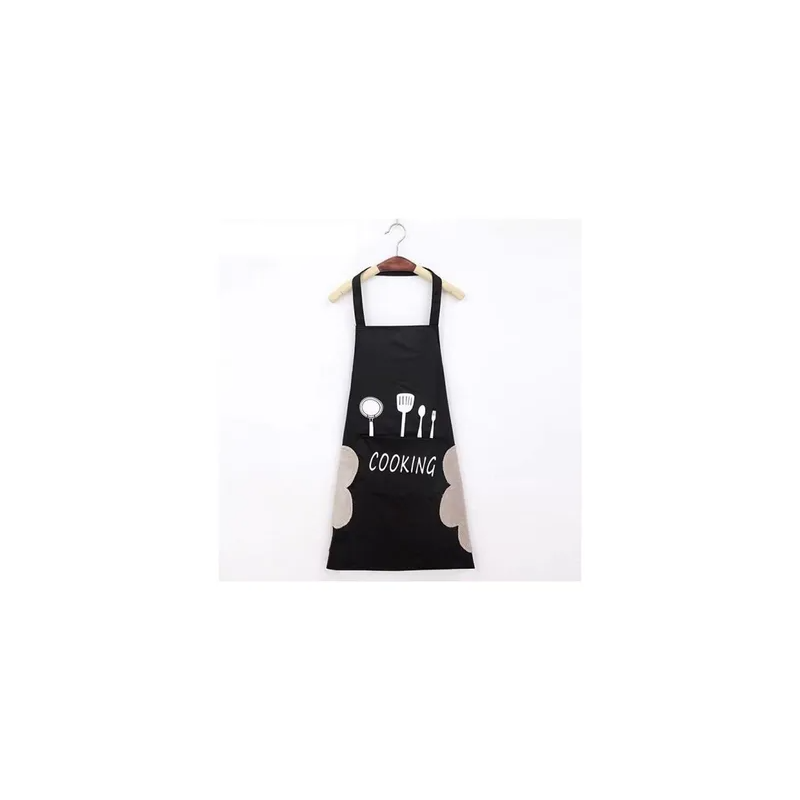 Waterproof and oil-proof home kitchen cooking apron with pocket Black
