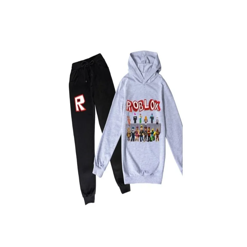 Roblox Sets Printed Hoodie And Pants For Kids, Grey/Black