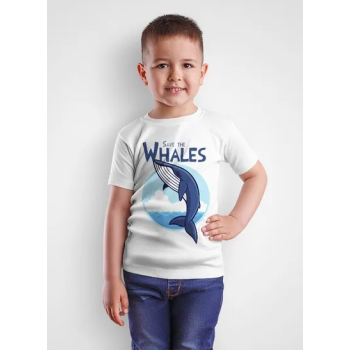 Generic Save The Whale Printed Round Neck Short Sleeve Kids Awareness Nature Lover T-shirt