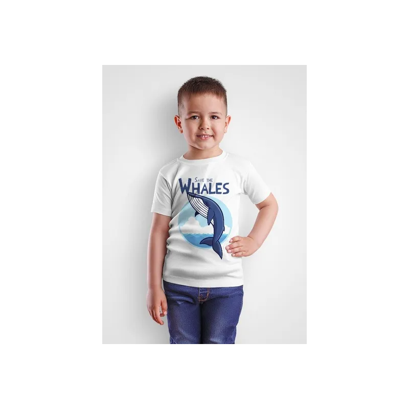 Generic Save The Whale Printed Round Neck Short Sleeve Kids Awareness Nature Lover T-shirt