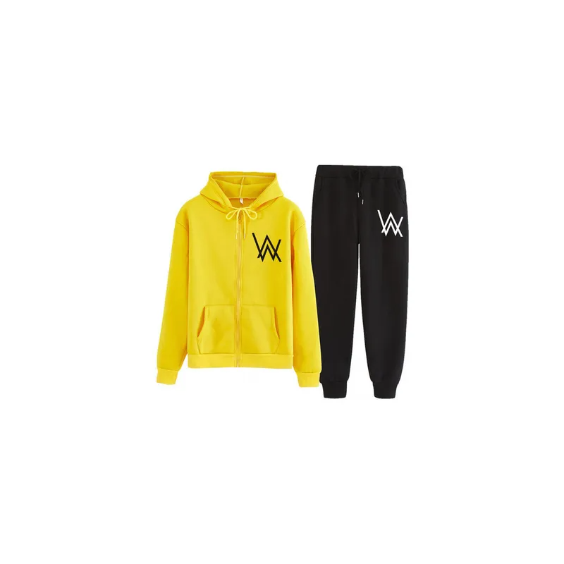Generic Set Of 2 Zipper Hoodies And Pants Autumn Winter Thickened Jacket Suit yellow