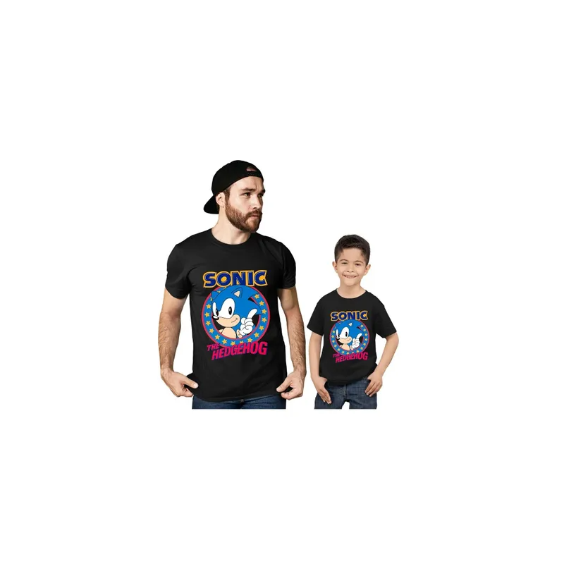 Generic Set Of Two Sonic The Hedgehog Classic Round Neck Youth Family T-Shirt Tops Tees for Kid/Adult Short Sleeve T-Shirt