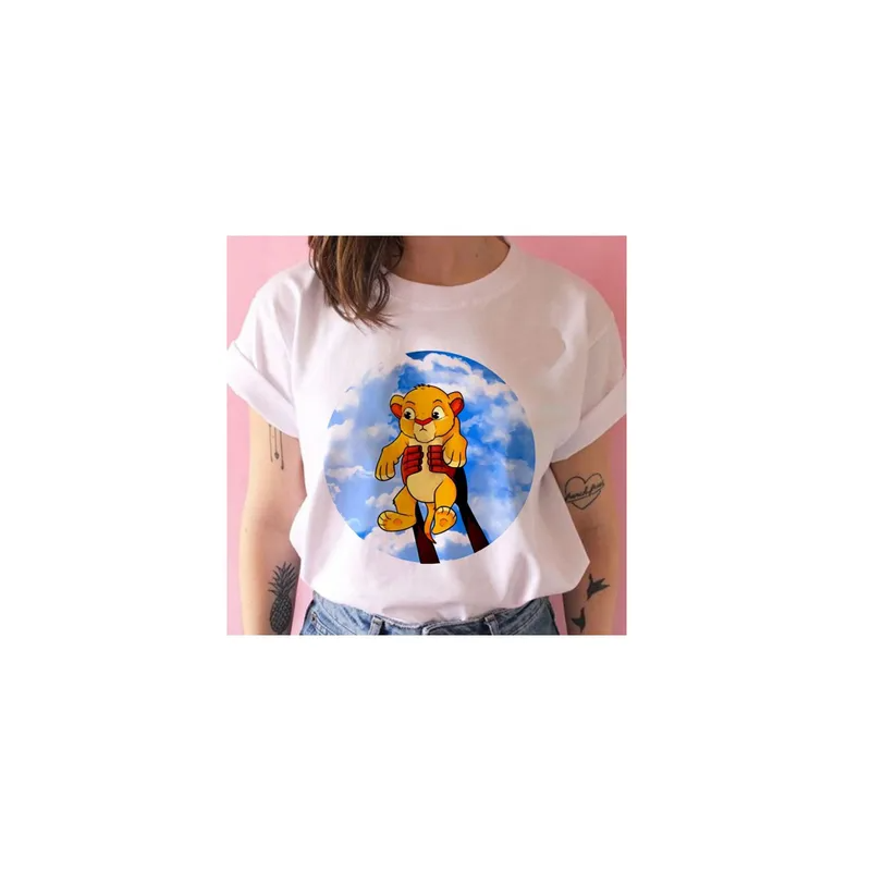 Generic Simba cute Little Lion Up in the Sky Printed T-shirt White