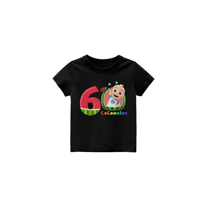 Generic Sixth Birthday Number Cocomelon Tv Cartoon Round Neck Comfortable and Soft 100% Cotton Baby Toddler T Shirt Birthday Written Numbers Tees, Numbers Birthday Party Shirts