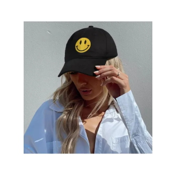 Generic Smiley Face Embroidered Black Cap