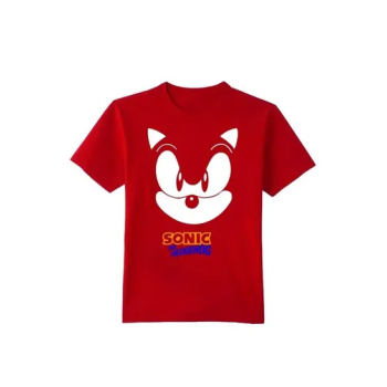 Generic Sonic Hedgehog Big Face Kids Round Neck Short Sleeve Red T-shirt