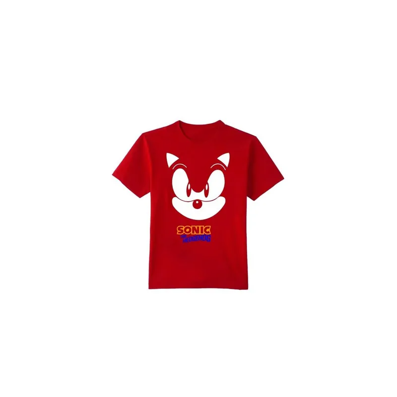 Generic Sonic Hedgehog Big Face Kids Round Neck Short Sleeve Red T-shirt
