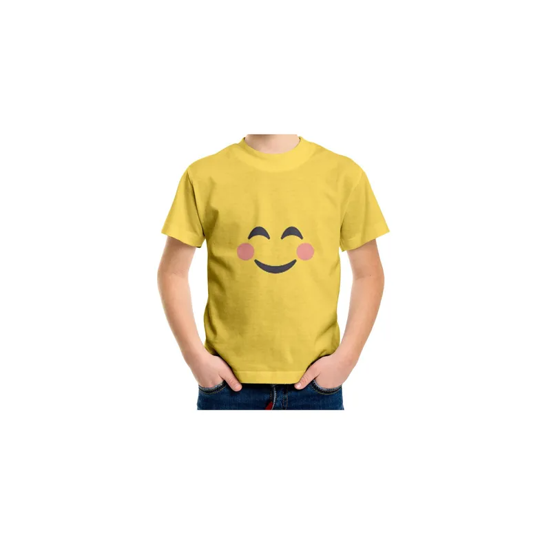 Generic Smile with cheeks Emoji Face Cotton T-Shirt For Kids