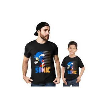 Generic Sonic The Hedgehog Round Neck Unisex Youth Family Tops Tees for Kid/Adult Short Sleeve T-Shirts Set