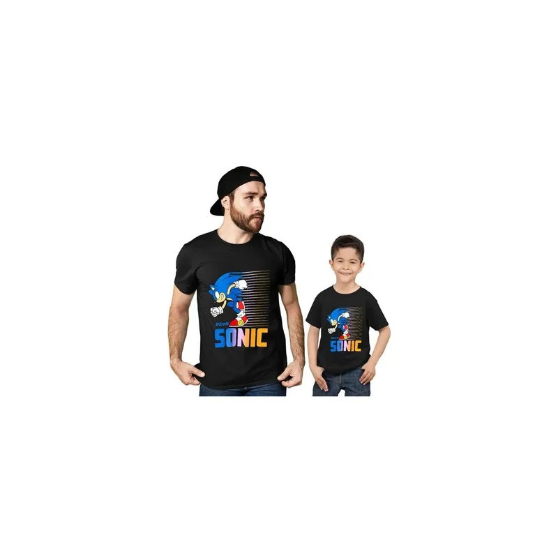 Generic Sonic The Hedgehog Round Neck Unisex Youth Family Tops Tees for Kid/Adult Short Sleeve T-Shirts Set