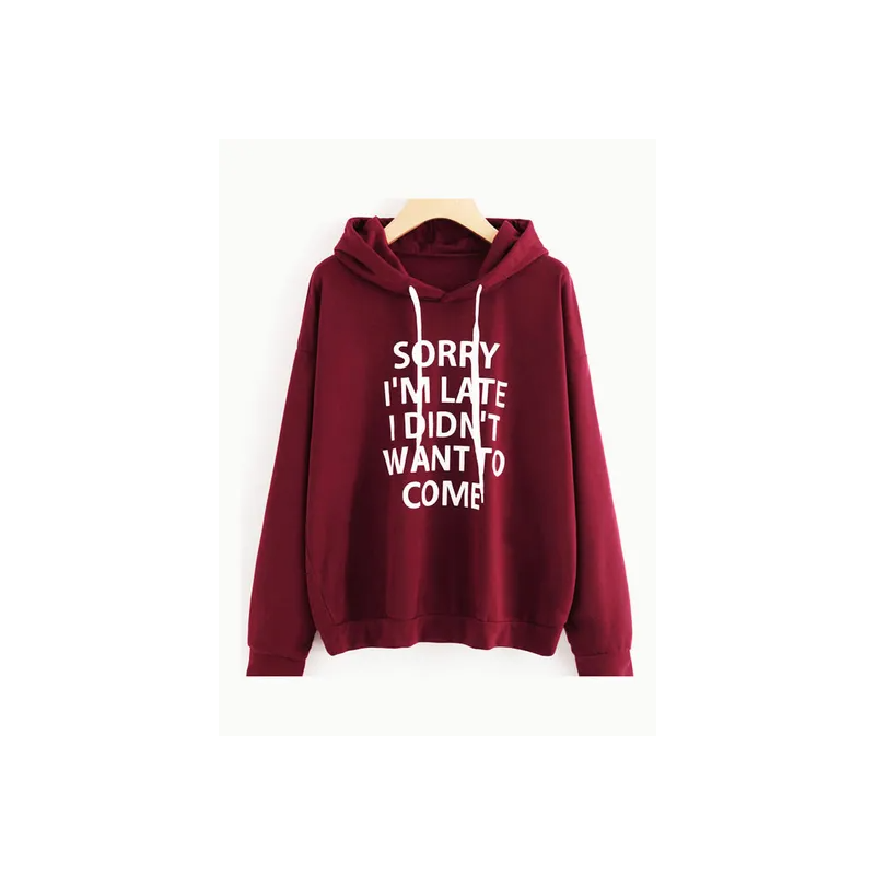 Generic Sorry I'm Late Printed Long Sleeves Hoodie Red