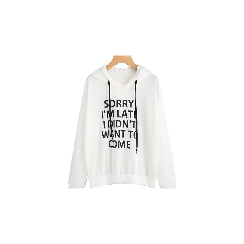 Generic Sorry I'm Late Printed Long Sleeves Hoodie White