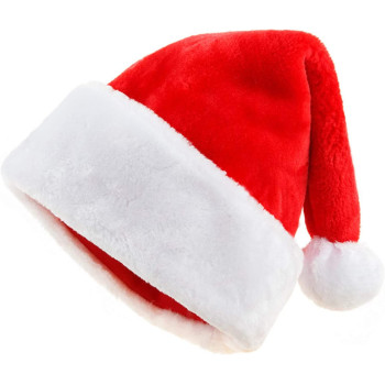 Woeau Unisex Soft Plush Velvet Santa Claus Hat with Red Father Extra Thicken Comfort Classic Fur