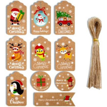Christmas Gift Tags with String - Set of 50 Christmas gift cards for christmas gift bags, merry christmas tags