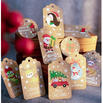 Christmas Gift Tags with String - Set of 50 Christmas gift cards for christmas gift bags, merry christmas tags