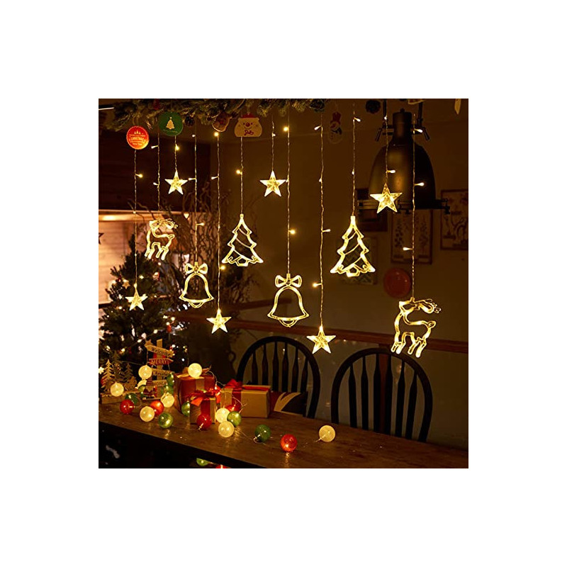 Christmas Fairy Lights for Bedroom, Battery Operated 138 LED Christmas Decoration String Lights, LED Curtain Lights with Smart Remote Control and 8 Modes, Perfect for Christmas Halloween Party (Warm)