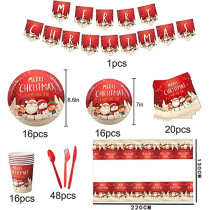 BrainGiggles Christmas Theme Disposable Tableware for 16 People (118 Pieces)
