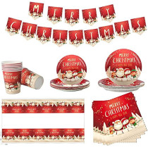 BrainGiggles Christmas Theme Disposable Tableware for 16 People (118 Pieces)