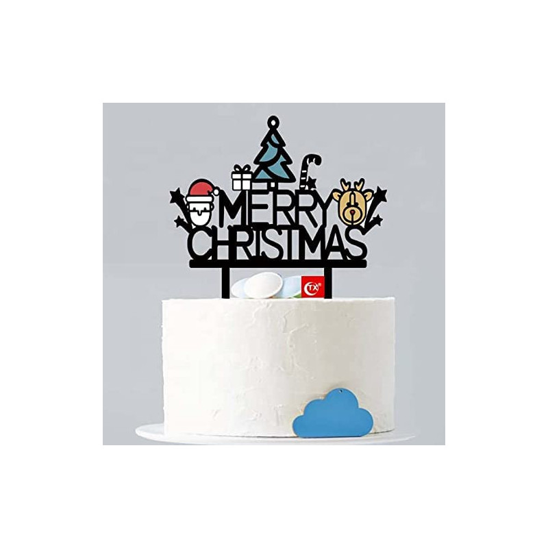Brain Giggles Christmas and New Year Cake Topper for Party Decoration (Black)