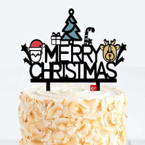 Brain Giggles Christmas and New Year Cake Topper for Party Decoration (Black)