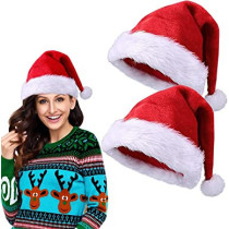 2 Pack Santa Hats for Women Men Kids Winter Plush Xmas Santa Hats Cap for Christmas Festive Holiday Party Supplies