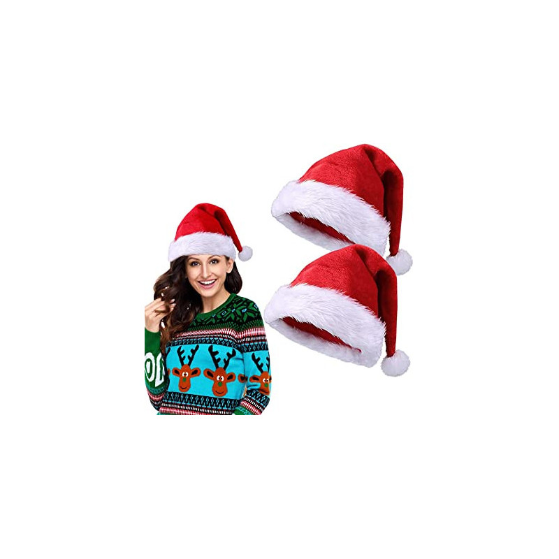 2 Pack Santa Hats for Women Men Kids Winter Plush Xmas Santa Hats Cap for Christmas Festive Holiday Party Supplies