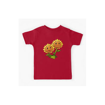 Plants Vs Zombies Sunflower Printed Cotton Short Sleeves T-Shirt Red
