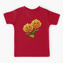 Plants Vs Zombies Sunflower Printed Cotton Short Sleeves T-Shirt Red