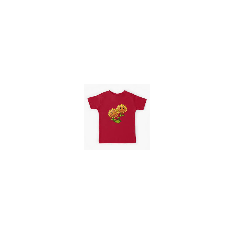 Plants Vs Zombies Sunflower Printed Cotton Short Sleeves T-Shirt Red