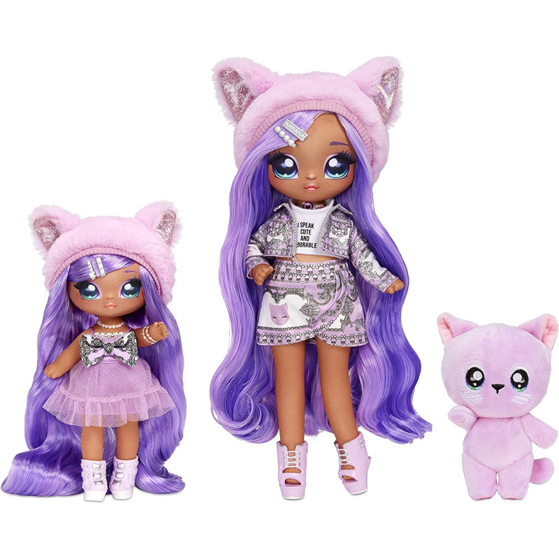 Na Na Na Surprise Family Soft Doll Multipack Of 2 Fashion Dolls + Cute Pet Kitty, Chic Outfits, Long Hair & Poseable, Includes 12 Accessories   Gift For Kids, Toy For Girls Boys Ages 5 6 7 8+ Years