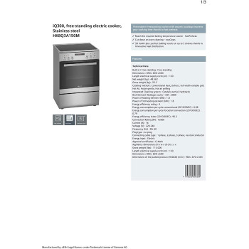 Siemens Freestanding Electric Cooker - Hk8Q3A150M, 1 Year Warranty