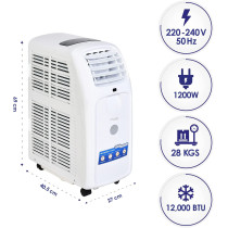 Super General 1 Ton Portable Air Conditioner, 12000 BTU, 24H Timer, Sgp-122-T3, White