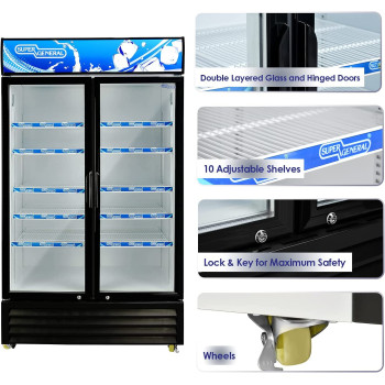 Super General 1000 Liter Gross Double-Door Chiller, Upright Beverage-Showcase, Energy-Saving, Low-Noise, White/Black, SGSC-1018-IF, 100 X 72 X 202.3 Cm, 1 Year Warranty