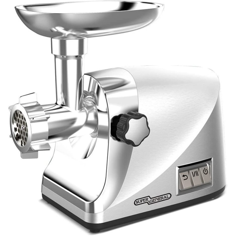 Super General 3-In-1 Electric Meat Grinder 1400W, Food Processor, Sausage Machine, 3 Stainless Steel Grinding Plates, Kubbe, Sausage Tubes, Domestic Use, Ce, Sgmg-86-Y, White